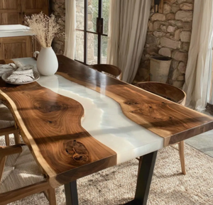 Mesa de Comedor de Madera de Nogal Sólido de Lujo, Directo de Fábrica, con Resina Epoxi, para Cafetería, Cocina, Restaurante - Product Image 5
