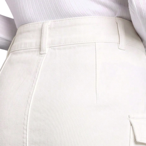 Minifalda vaquera blanca para mujer, cintura alta, con bolsillos utilitarios, estilo casual, corte regular, ropa de calle de verano, 100% algodón - Product Image 4