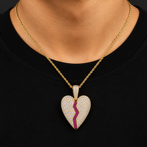 Colgante y Dijes de Plata 925 con Diamante Cultivado en Laboratorio, Joyería de Moda Única - Collar Hip Hop Chapado en Oro con Corazón Roto Burbujeante, Regalos - Product Image 4