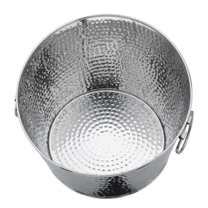 Luxury Hammered Stainless Steel Round Ice Bucket With Folding Side Handles Premium Party <b>Champagne</b> Beverage Tub For Wedding - Product Image 5