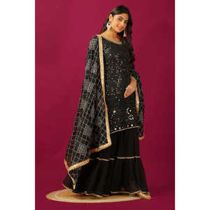 Conjuntos de diseño para mujer Faux Georgette Heavy Top Plazzo con Dupatta Elegante y elegante - Product Image 5