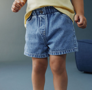 Shorts en jean élastiques taille haute pour enfants, garçons et filles, décontractés, en coton lavé, avec poches - Product Image 3