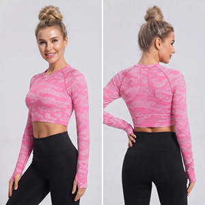 OEM Custom Printed Crop <b>Top</b> Women Fitness Wear Long Sleeve <b>Top</b> 100% Polyester Gym Workout Crop Tee Ladies Sportswear Crop <b>Top</b> - Product Image 4