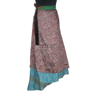 Nueva Falda Larga de Seda Estilo Sari Vintage, Falda Cruzada Reversible de Dos Capas, Falda Cruzada de Seda de Diseño Indio, Fabricante de Faldas Cruzadas de Seda - Product Image 4