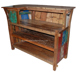 เคาน์เตอร์บาร์ไม้เรือรีไซเคิล โต๊ะบาร์ไม้เก่าสไตล์เรียบง่าย เฟอร์นิเจอร์ไม้เรือหลากสีสันสำหรับบ้านและร้านค้า - Product Image 2