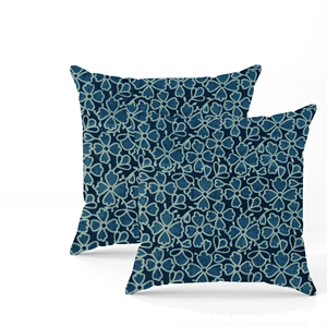 Funda de Cojín de Algodón Índigo con Estampado a Mano, Funda de Almohada Decorativa Floral, Decoración Étnica para el Hogar - Product Image 1