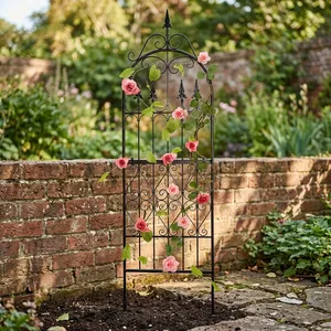 <b>Black</b> Metal Garden Trellis with Ornate Scroll Design Climbing Plant Support Panel for <b>Roses</b> Vines Outdoor Garden Decor - Product Image 4