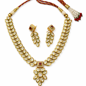 Gold Plated Alloy Trendy Bridal Pearl Kundan Rani Haar Long Necklace & Earrings Set for Wedding Party & <b>Gift</b> Occasions - Product Image 1
