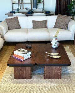 Modern Teak <b>Coffee</b> <b>Table</b> <b>Set</b> <b>Nesting</b> Wood Living Room Furniture Contemporary Design Solid Wood Top - Product Image 3