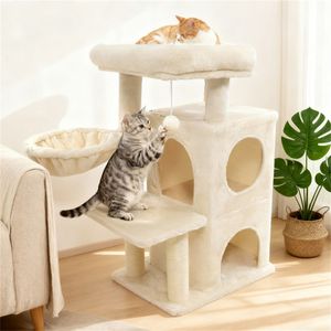 Albero per Gatti Multilivello Beige da 85 cm, 2 Livelli, con Tiragraffi in Sisal e Dispositivo Anti-Ribaltamento per Struttura da Arrampicata per Gatti - Product Image 5