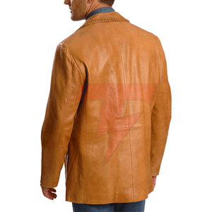 Best Design Double Breasted <b>Leather</b> <b>Blazer</b> Modern Formal Jacket Slim Fit Tailored Design Breathable Comfortable Inner Lining <b>Men</b> - Product Image 3