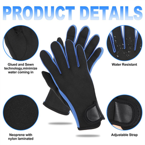 Gants de plongée pour sports nautiques, motif bleu et noir, imperméables, fermeture auto-agrippante, unisexe, toutes saisons, en vente - Product Image 3