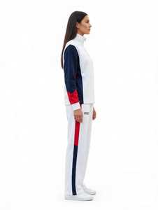 Ensemble de survêtement pour femme, blanc, à blocs de couleur, demi-zip, manches longues, longueur intégrale, style sportif - Product Image 3