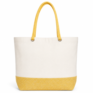 Sac de plage en toile de coton laminée avec logo personnalisé, poignée en corde bicolore, 45x35x14cm, vente en gros, OEM, ODM, fabricant exportateur - Product Image 3
