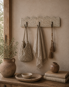 Vintage Wooden Floral Hand Carved Wall Hook <b>Hanger</b> Decorative Organizer for Towels Coats Keys <b>Scarves</b> Belts Farmhouse Home Decor - Product Image 3