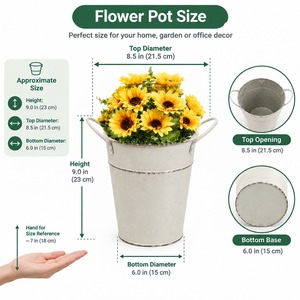 Pot de fleurs en métal blanc avec poignée, style rustique, arrangement de tournesols, vase de table pour la décoration de la maison - Product Image 4