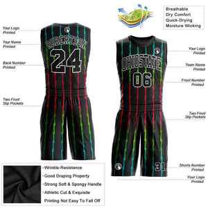 Custom Sublimated Basketball Jersey Set Black Striped Sleeveless Moisture Wicking Team Name Print Adult Men <b>Athletic</b> Fit - Product Image 5