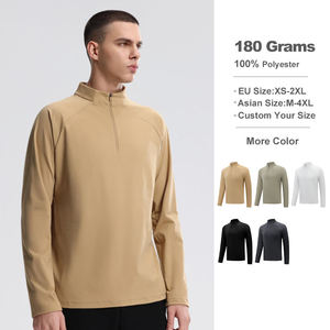 เสื้อเชิ้ตผู้ชายสีเบจแขนยาว คอตั้ง ซิป ¼  ผ้าโพลีเอสเตอร์ ระบายความชื้น ทรงเข้ารูป สีพื้น สำหรับเล่นกีฬา - Product Image 3