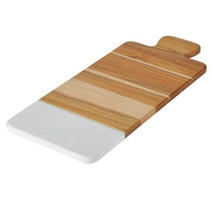 Planche à découper rectangulaire en bois et marbre avec poignée, finition naturelle, directement de l'usine - Product Image 3