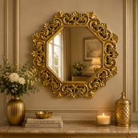 Miroir sur pied sculpté en bois style Héritage, finition or antique, pleine longueur, élégant et décoratif pour la maison