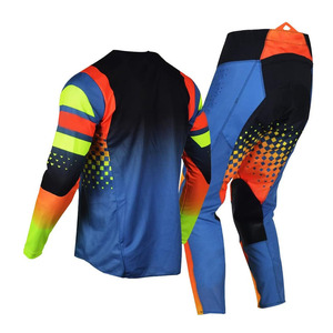 Wholesale Men Black <b>Blue</b> Neon Yellow Motocross Gear Set MX Jersey Pants Orange Lime Green <b>Mesh</b> Perforated OEM - Product Image 2