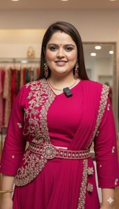 Lehenga Saree de Georgette Sintética para Mujer con Bordado Intenso |   Sari Indo Occidental para Fiesta, Largo hasta el Suelo, Sin Arrugas, para Verano e Invierno - Product Image 2
