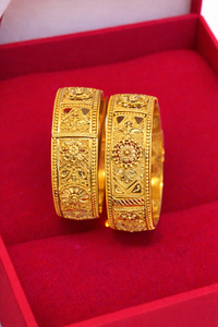 Bracelets Kada larges pour femmes MOLL JEWELLERS, plaqués or 24 carats, en alliage et zircon, motif floral tendance, design filigrané complexe - Product Image 6