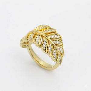 Sparkling Leaf Diamond Wedding Band 14K Gold Nature Inspired <b>Ring</b> Vintage Milgrain Bridal Band Dainty <b>Stacking</b> Anniversary Gift - Product Image 5