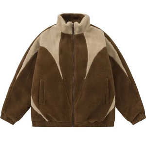 Factory Wholesale <b>Patchwork</b> Fluffy Fleece <b>Jacket</b> Custom Colorblock <b>Patchwork</b> Stand Collar Baggy Sherpa Fleece Hoodies for Winter - Product Image 4