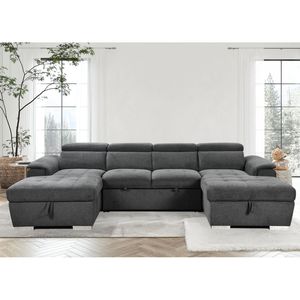 Divano letto Oversize a forma di U da 121 pollici a doppio contenitore Chaise Light Grey per soggiorno con letto a 2 tiri componibile - Product Image 1