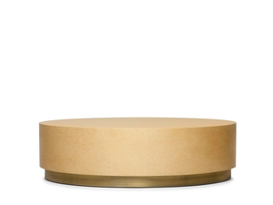 Mesa de centro redonda de diseño premium con base de plinto en oro cepillado, funciona como una elegante mesa de centro de lujo. - Product Image 5
