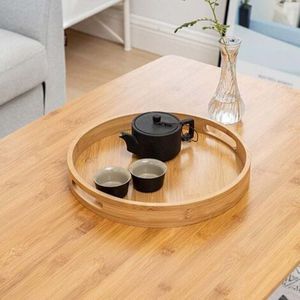 Bandeja Redonda de Madera Premium para Servir en la Mesa de Comedor, Mesa de Centro, Desayunos, Aperitivos para Fiestas, Servicio de Bebidas, Decoración del Hogar - Product Image 5