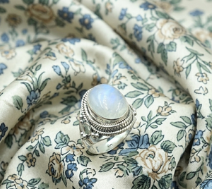 Natural Rainbow Moonstone 18k Sterling Silver Rose Gold & Yellow Gold Plated Handmade Bohemian <b>Statement</b> <b>Ring</b> Unisex - Product Image 6