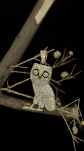 Collier Pendentif Hibou de Luxe Plaqué Or avec Diamants Micro-Pavés Taille Ronde Brillante, Forme Animale, Bijou Unisexe, Cadeau - Product Image 5