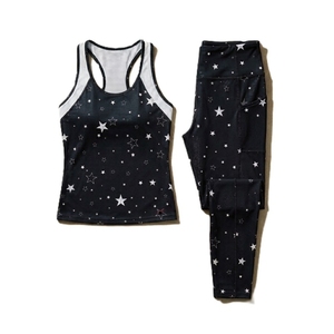 Ensemble de sport 2 pièces pour femme, taille oversize, débardeur imprimé et leggings longs avec poches, respirant, en spandex et polyester - Product Image 5