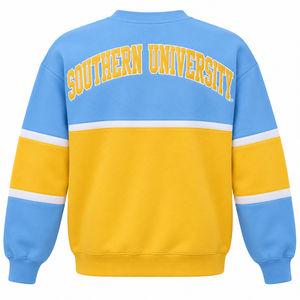 Sudadera Personalizada al por Mayor de la Universidad del Sur SU, Sudadera Varsity con Bloques de Color Azul y Dorado HBCU, Bordada, de Forro Polar - Product Image 2