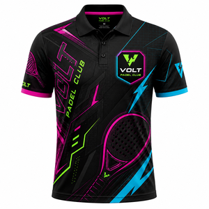 เสื้อเชิ้ตแขนสั้นผู้ชายสไตล์ซาฟารี ยี่ห้อ VOLT PADEL CLUB สีดำ ชมพู ฟ้า ลายเรขาคณิต ผ้าโพลีเอสเตอร์ทอระบายอากาศได้ดี - Product Image 1