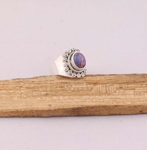 Natural Purple Copper Turquoise <b>Ring</b> 925 Sterling Silver Vintage Style Purple Composite Stone <b>Ring</b> for Women Handcrafted <b>Boho</b> - Product Image 3
