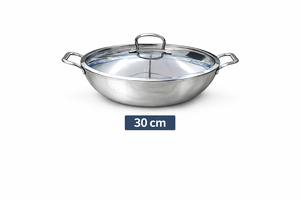 Wok (Kadhai) Tradicional Premium de Acero Inoxidable de Triple Capa con Tapa, Wok Plateado Resistente con Asas Laterales, 30 cm, Capacidad de 3.5 L - Product Image 3