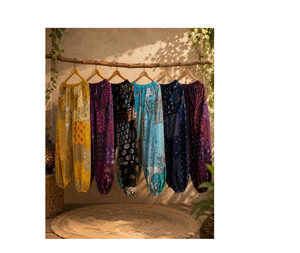 Pantalon Harem Unisexe Bohème Patchwork 100% Rayonne avec Cordon de Serrage Taille Mi-Haute Longueur Complète pour Yoga, Plage et Détente avec Poches - Product Image 6