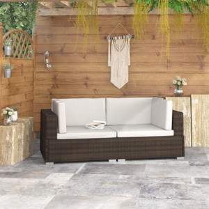 Juego de 2 Sillas de Esquina de Ratán PE Marrón, Muebles de Jardín Modulares Estándar - Product Image 1