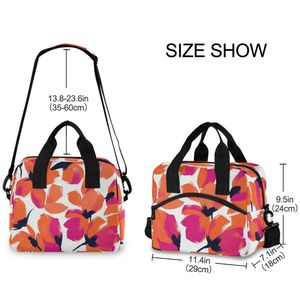 Sac à lunch isotherme à motif floral abstrait avec fermeture éclair et sangle réglable pour le rangement des aliments - Product Image 3