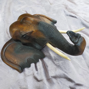 Hand Carved <b>Wood</b> Elephant Head Wall Decor Lanna Artisan High Quality Craftsmanship Created By Skilled Lanna - Product Image 2
