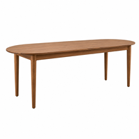 Table à manger ovale en teck massif avec pieds coniques, écologique, imperméable, 8 places, design scandinave moderne pour usage hôtelier