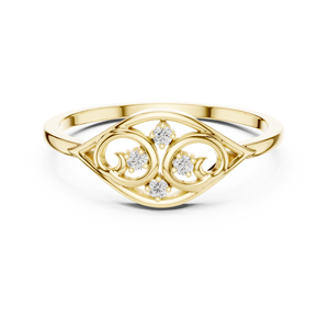 Yellow Gold Vintage Filigree <b>Ring</b> with Lab Grown Diamonds, Elegant Openwork Fine Jewelry for Women Anniversary Gift - Product Image 1