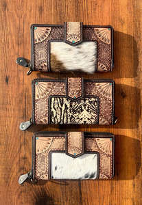 New Western Stylish Tooled Real Hair on Cowhide Leather Wristlets Clutches Women Designed Purse Venta caliente Carteras únicas - Product Image 4