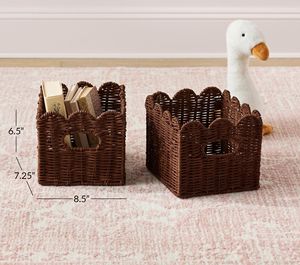 Eco Friendly Wholesale Scallop Edge Dark Brown Rattan Kids Storage <b>Basket</b> Cheap Price Woven Toy Book <b>Cube</b> Bin Bulk Manufacturer - Product Image 4