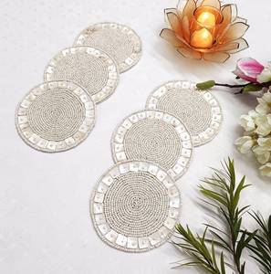 Set of 6 Handmade Polyester/Cotton Floral Pattern Stripe Style Embroidered <b>Coasters</b> Eco-Friendly for Home & Hotel Use - Product Image 2