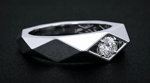 Custom 14KT <b>Silver</b> Plated White Gold Men's Classic Engagement <b>Solitaire</b> Diamond <b>Ring</b> | Angular Geometric Wedding <b>Ring</b> | Fine - Product Image 3