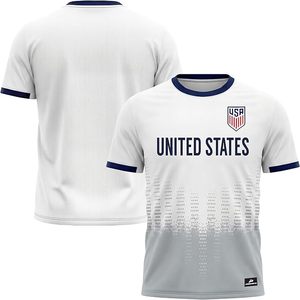 United States Soccer Jersey Men's <b>White</b> Short Sleeve Sublimated Breathable Mesh Crew Neck Training Uniform - Product Image 4